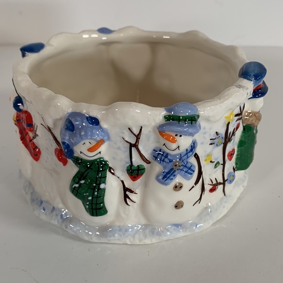 St. Nicholas Square Button Up Holiday Snowman Dip Mix Set Ceramic Bowl Spreader - Picture 4 of 13